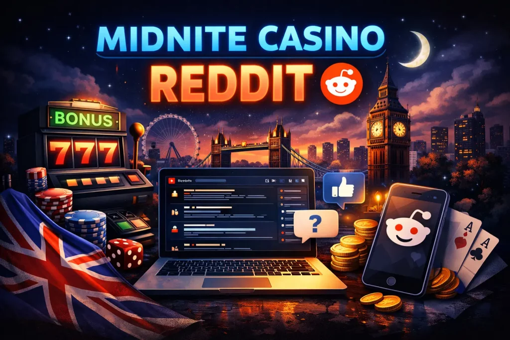 Midnite Casino Reddit trust and decision psychology concept with user reviews, brain analysis, and casino elements